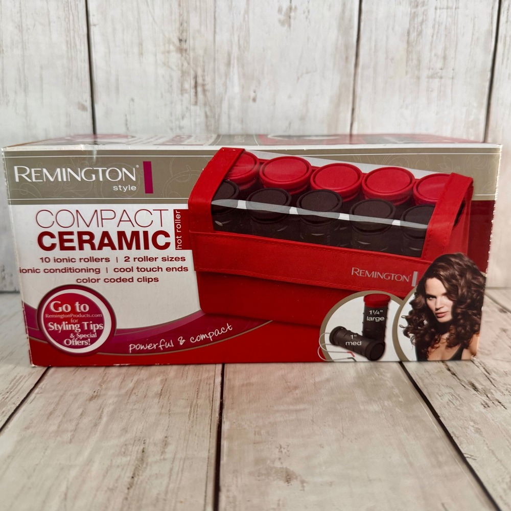 Remington Style Compact Ceramic Hot Roller Set H-1015 Red Travel Case 10 Rollers